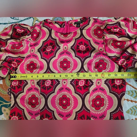 Ann Taylor Patterned Red and Pink Midi Dress - Picture 7 of 11